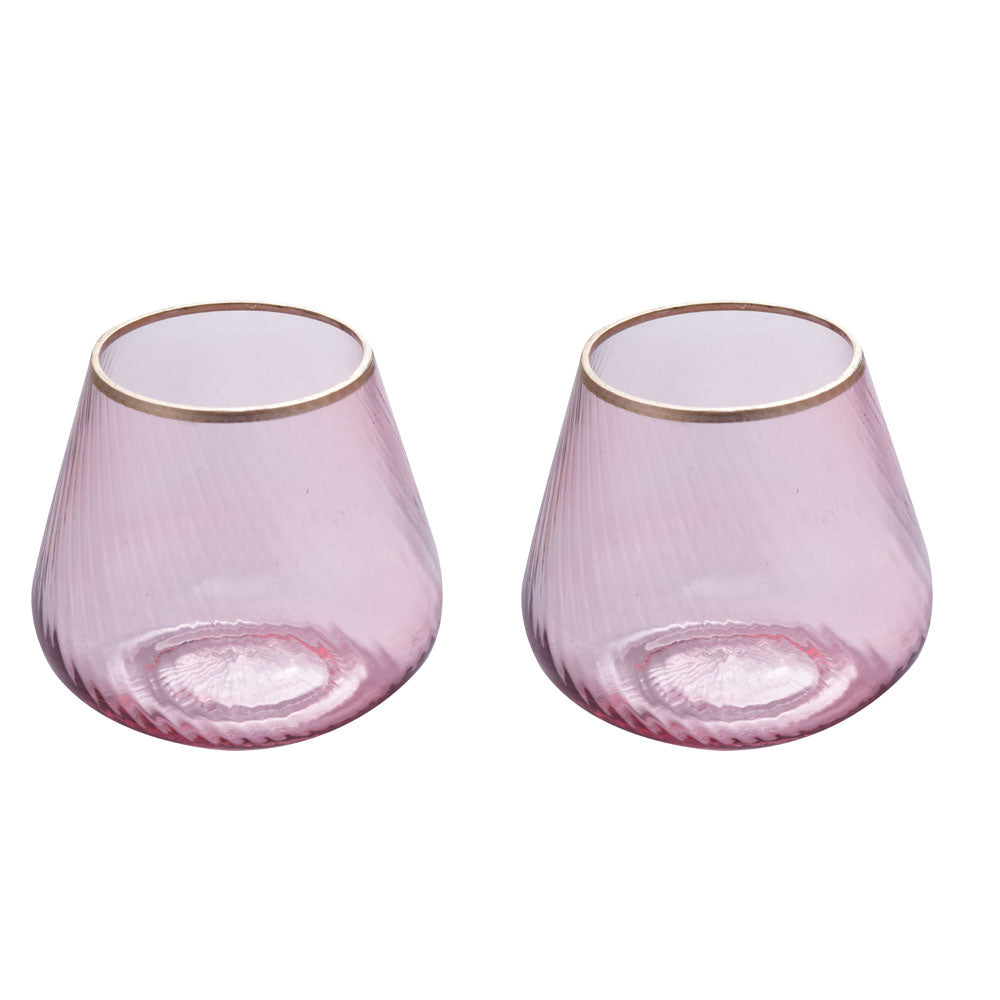 Fluted Design Glass Votives Set of 2 (Pink)