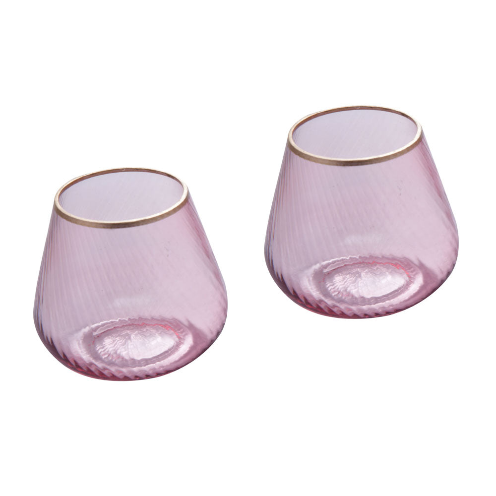 Fluted Design Glass Votives Set of 2 (Pink)