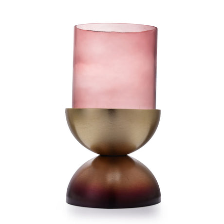 Dual Arc Ombre Base Metal & Glass Candle Holder (Brown & Gold)