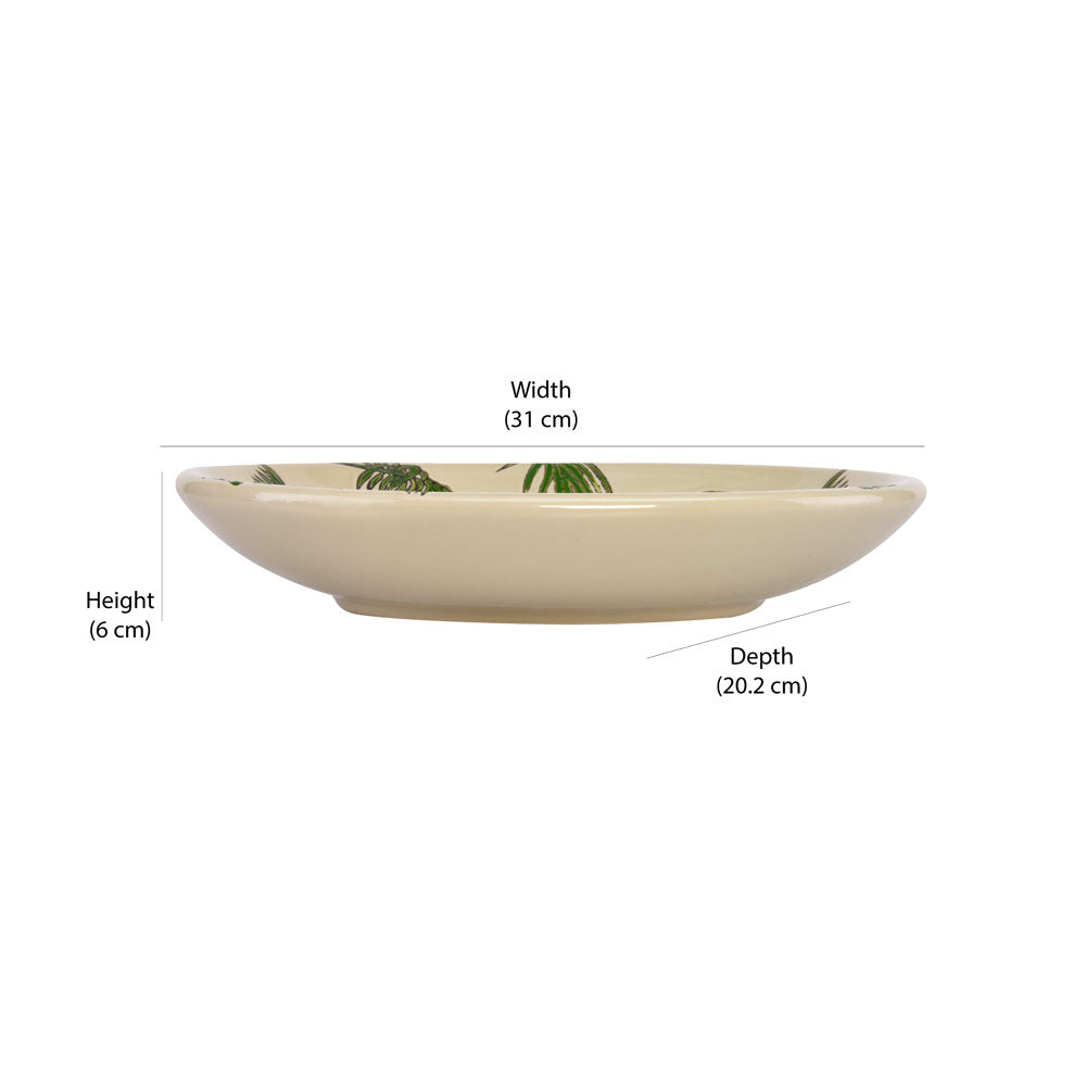 Bird & Leaf Design Ceramic Decorative Platter (Green & White)