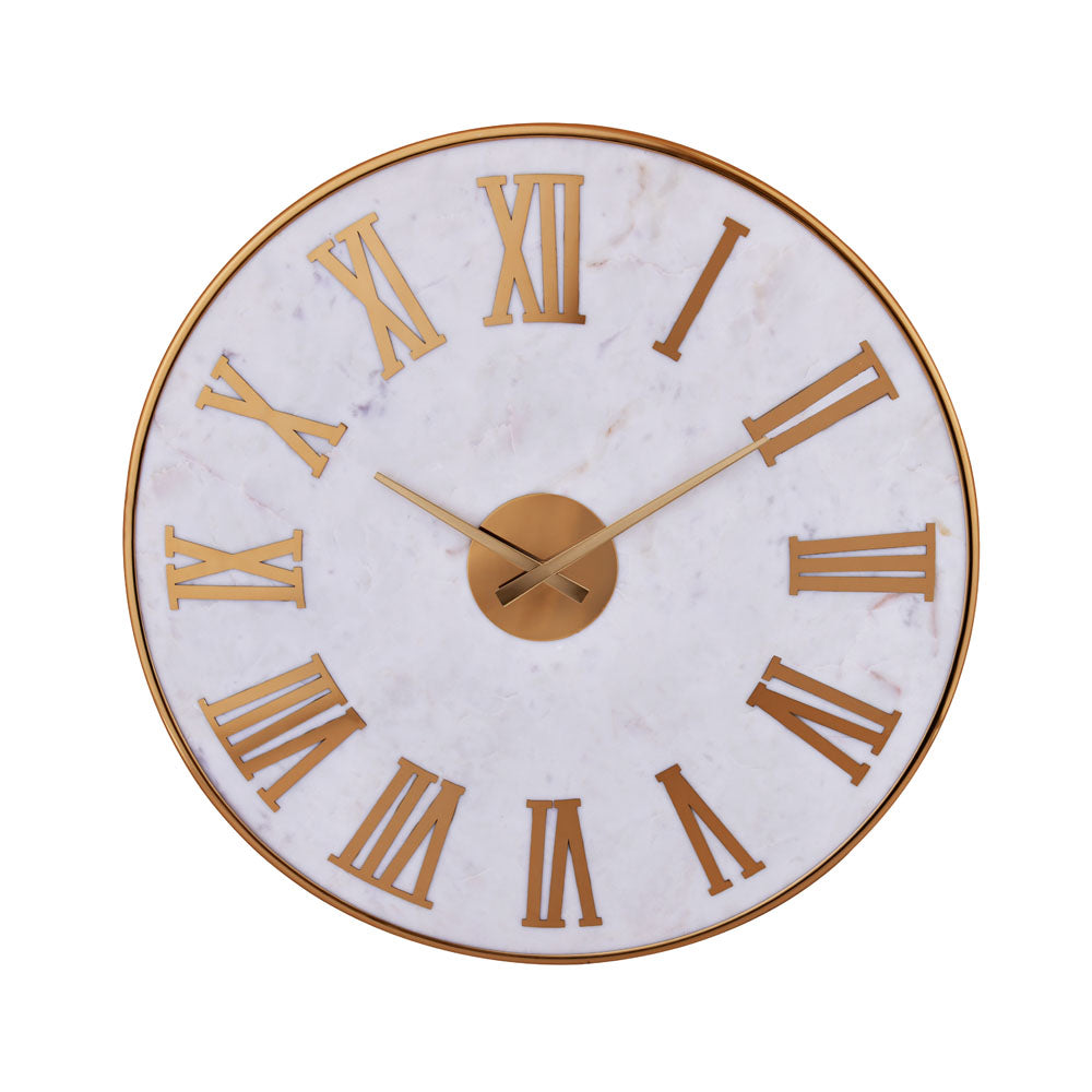 Roman Numerals Marble Analog Wall Clock (White & Gold)