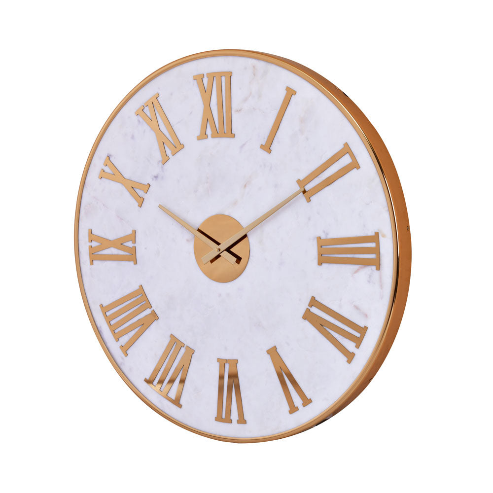 Roman Numerals Marble Analog Wall Clock (White & Gold)