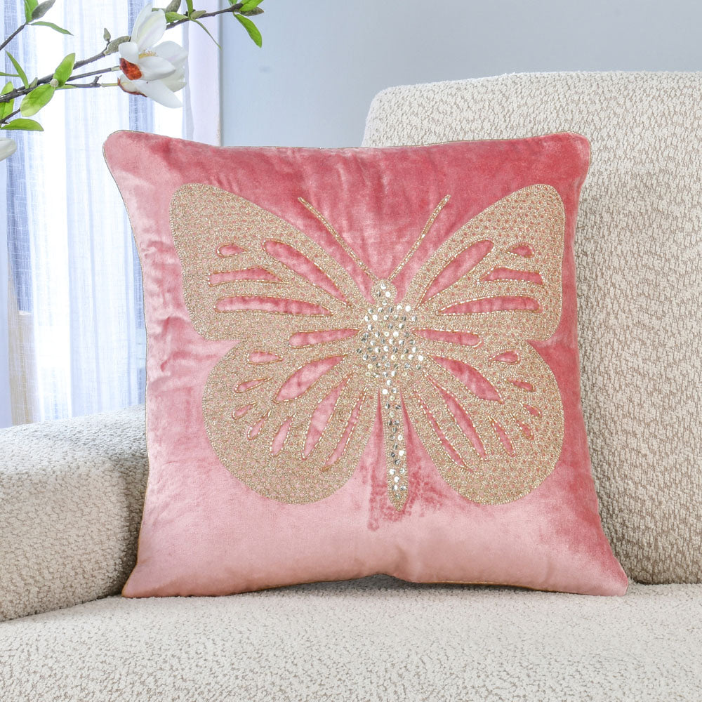 Butterfly Embroidered 16" x 16" Cushion Cover (Pink)