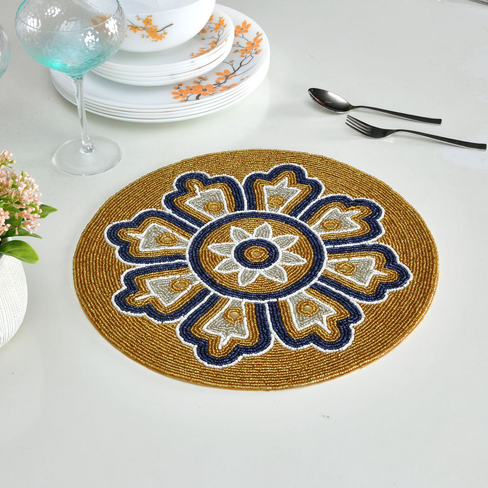 Floral Beaded Round Table Placemat (Multicolor)