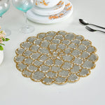 Floral Beaded Round Table Placemat (Grey & Gold)