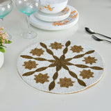 Nilkamal Floral Beaded Round Table Placemat (Gold & Off White)