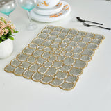 Nilkamal Floral Beaded Rectangular Table Placemat (Grey & Gold)