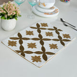 Nilkamal Floral Beaded Rectangular Table Placemat (Gold & Off White)