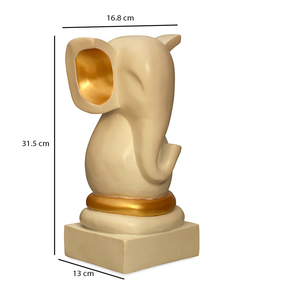 Vighnaharta Ganesha Polyresin Showpiece (Cream & Gold)