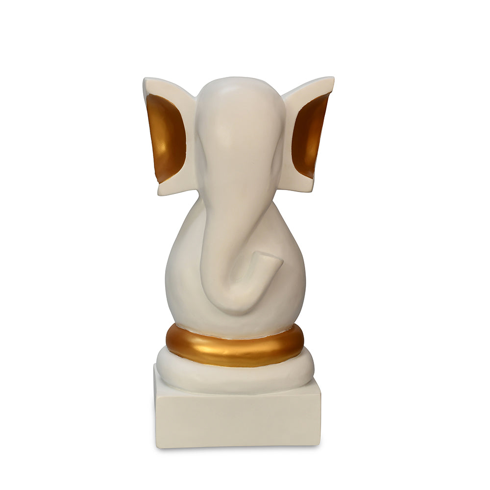 Vighnaharta Ganesha Polyresin Showpiece (White & Gold)