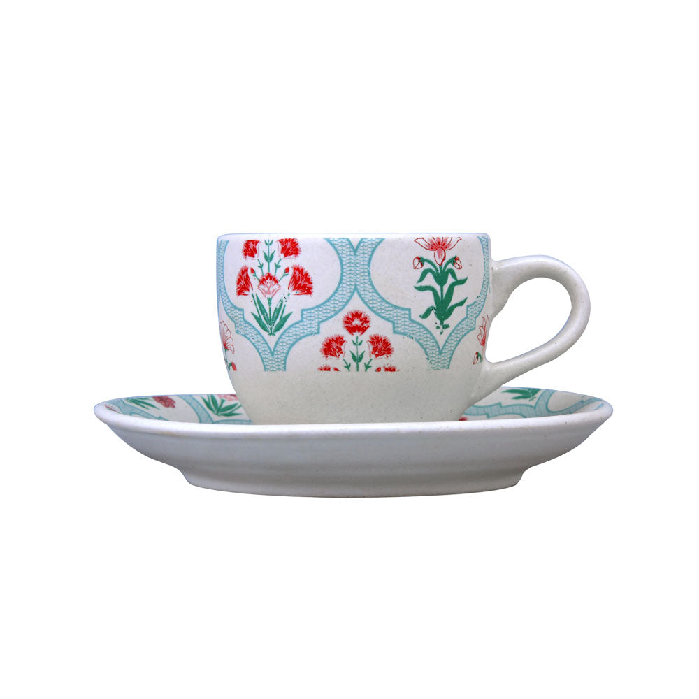 Floral Cup & Saucer Set (Green)