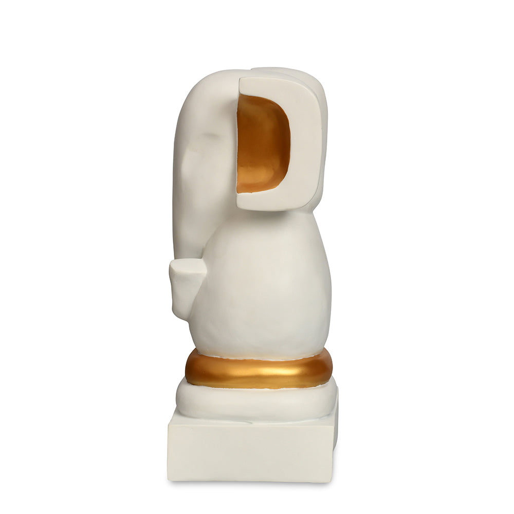 Vighnaharta Ganesha Polyresin Showpiece (White & Gold)