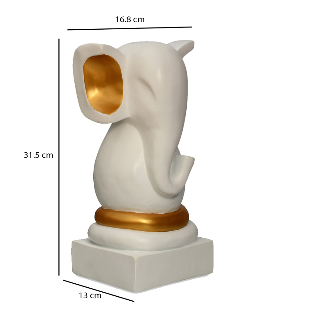 Vighnaharta Ganesha Polyresin Showpiece (White & Gold)