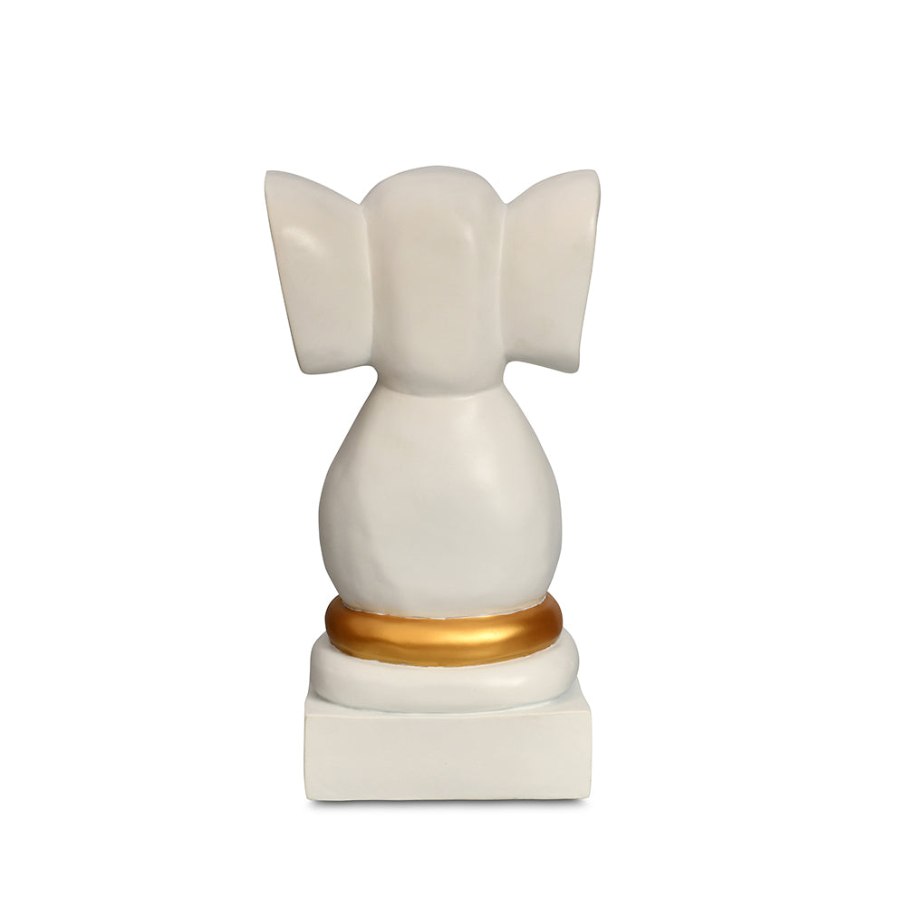 Vighnaharta Ganesha Polyresin Showpiece (White & Gold)