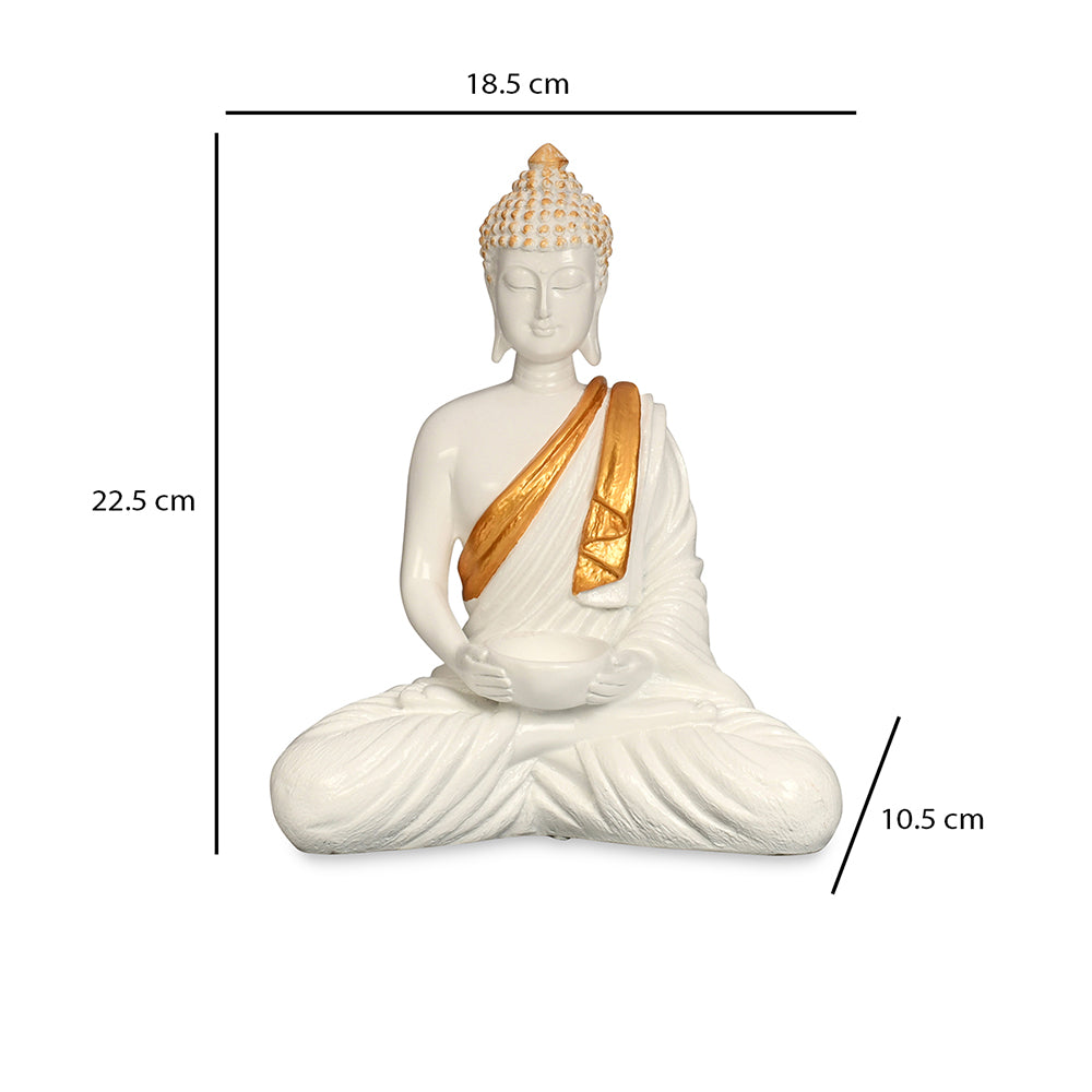 Bodhisattva Buddha Idol Polyresin Showpiece (White & Gold)