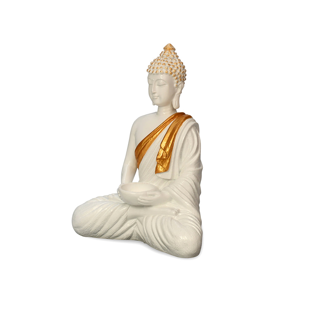 Bodhisattva Buddha Idol Polyresin Showpiece (White & Gold)