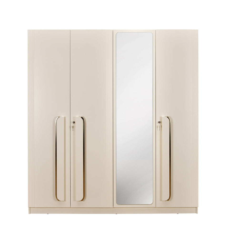 Phoenix 4 Door Wardrobe with Mirror and LED Light (Beige)