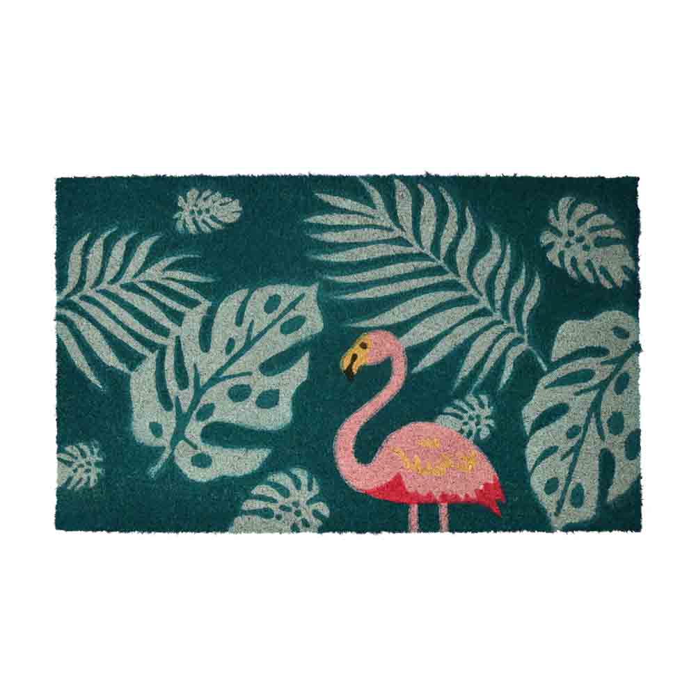 Flamingo with Leaves Vinyl and Coir 18' x 30' Door Mat (Multicolor)