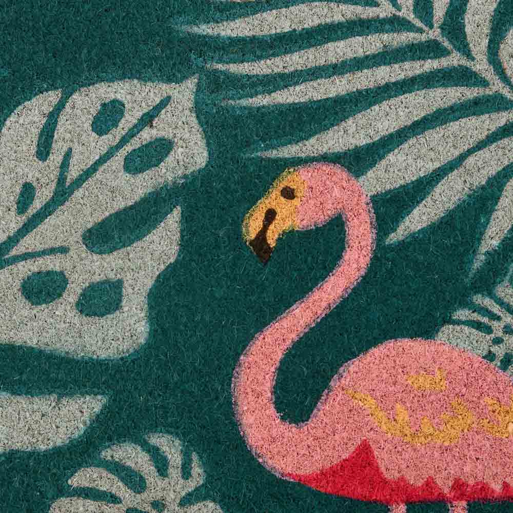 Flamingo with Leaves Vinyl and Coir 18' x 30' Door Mat (Multicolor)