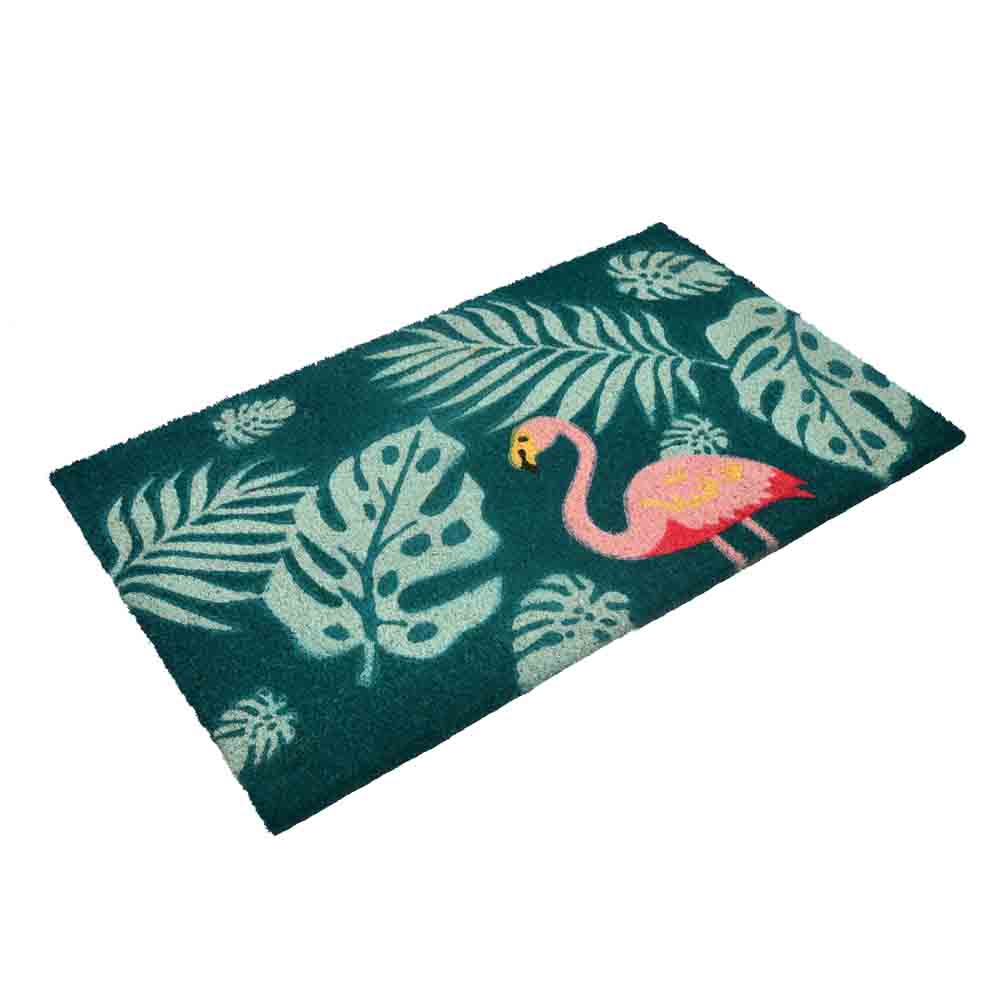 Flamingo with Leaves Vinyl and Coir 18' x 30' Door Mat (Multicolor)