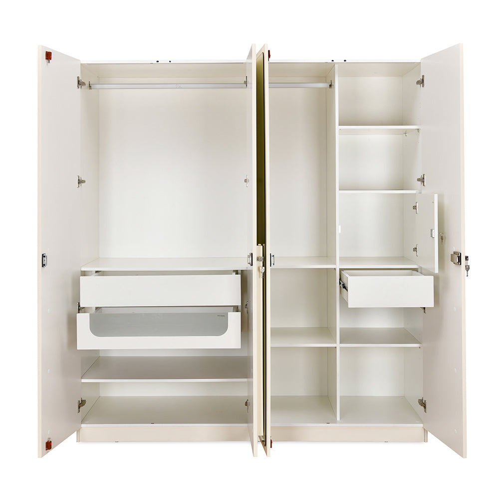 Phoenix 4 Door Wardrobe with Mirror and LED Light (Beige)