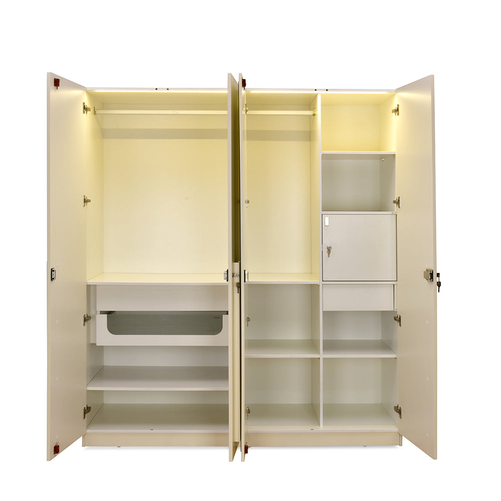 Phoenix 4 Door Wardrobe with Mirror and LED Light (Beige)