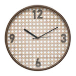 Rattan Round Plastic Analog Wall Clock (Taupe)