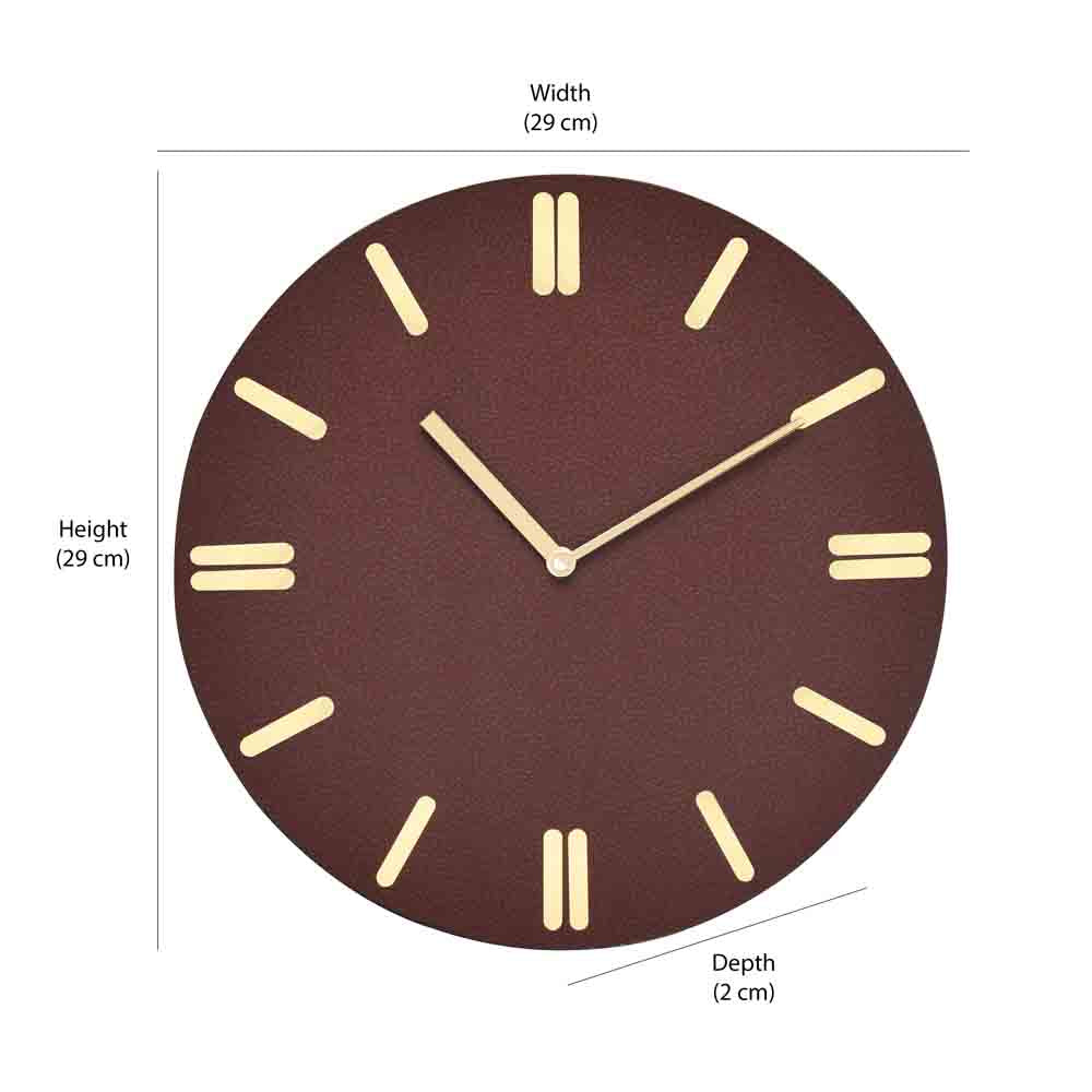 Round Wooden and Leatherette Analog Wall Clock (Brown)