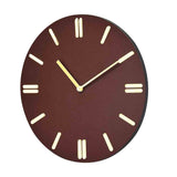 Round Wooden and Leatherette Analog Wall Clock (Brown)