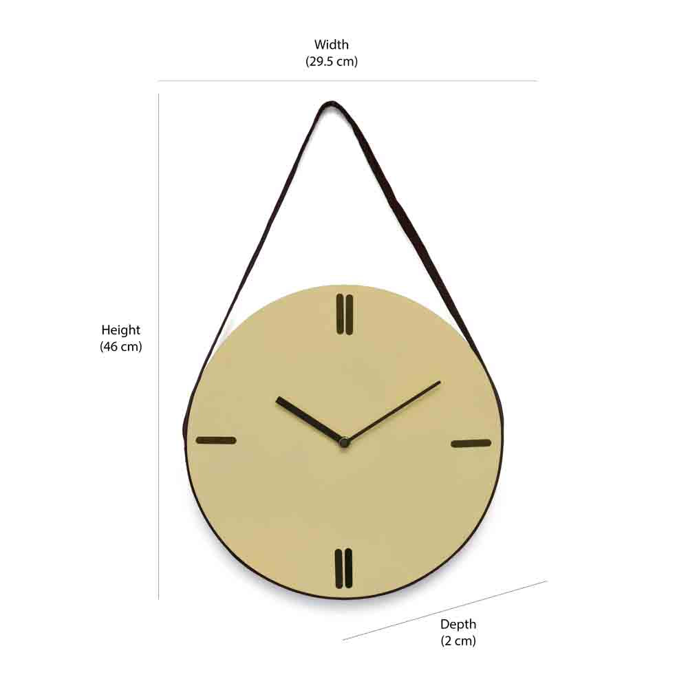 Round Wooden and Leatherette Hanging Analog Wall Clock (Beige)