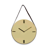 Round Wooden and Leatherette Hanging Analog Wall Clock (Beige)