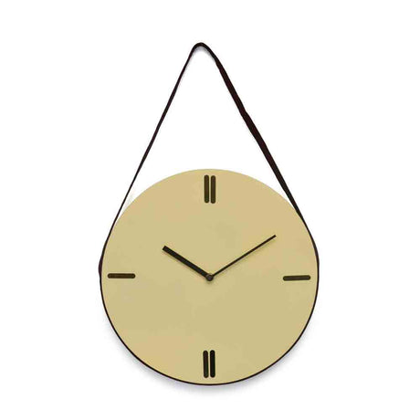 Round Wooden and Leatherette Hanging Analog Wall Clock (Beige)