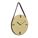 Round Wooden and Leatherette Hanging Analog Wall Clock (Beige)