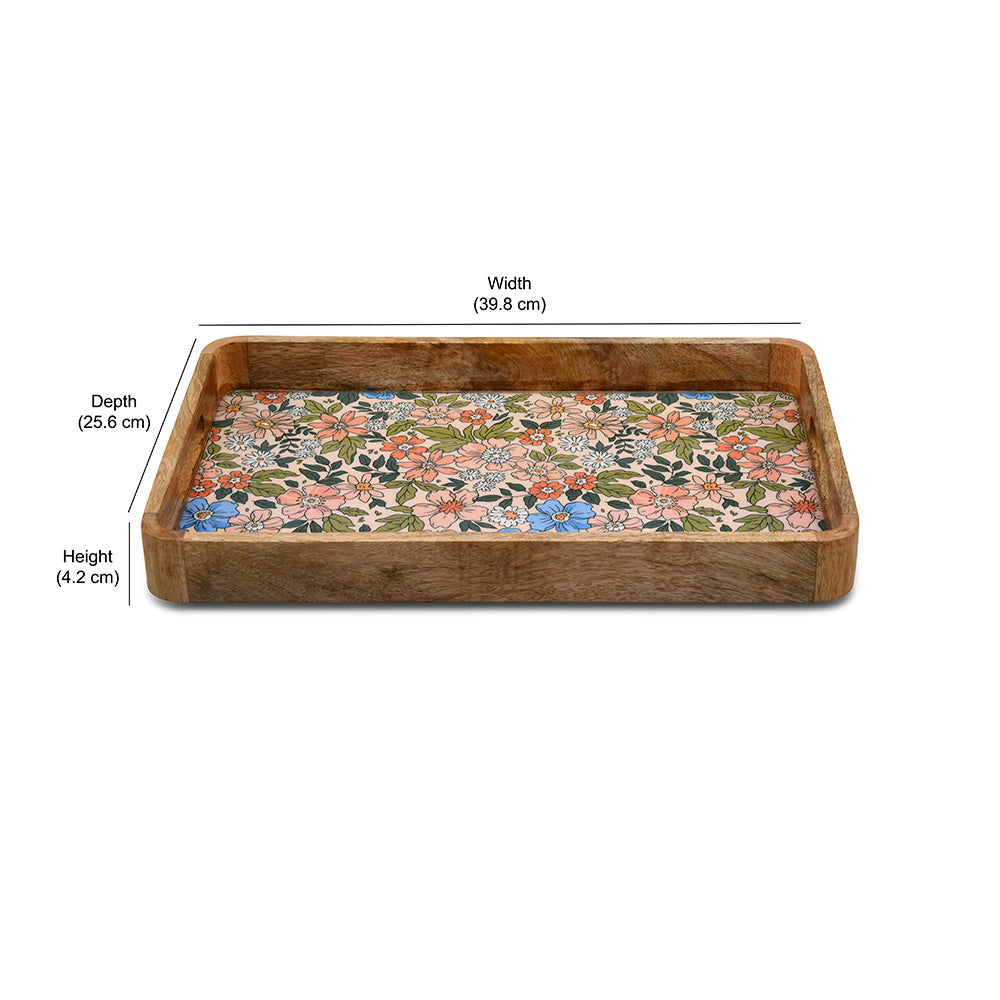 Rectangular Wooden Serving Tray 40 x 26 cm (Multicolor)