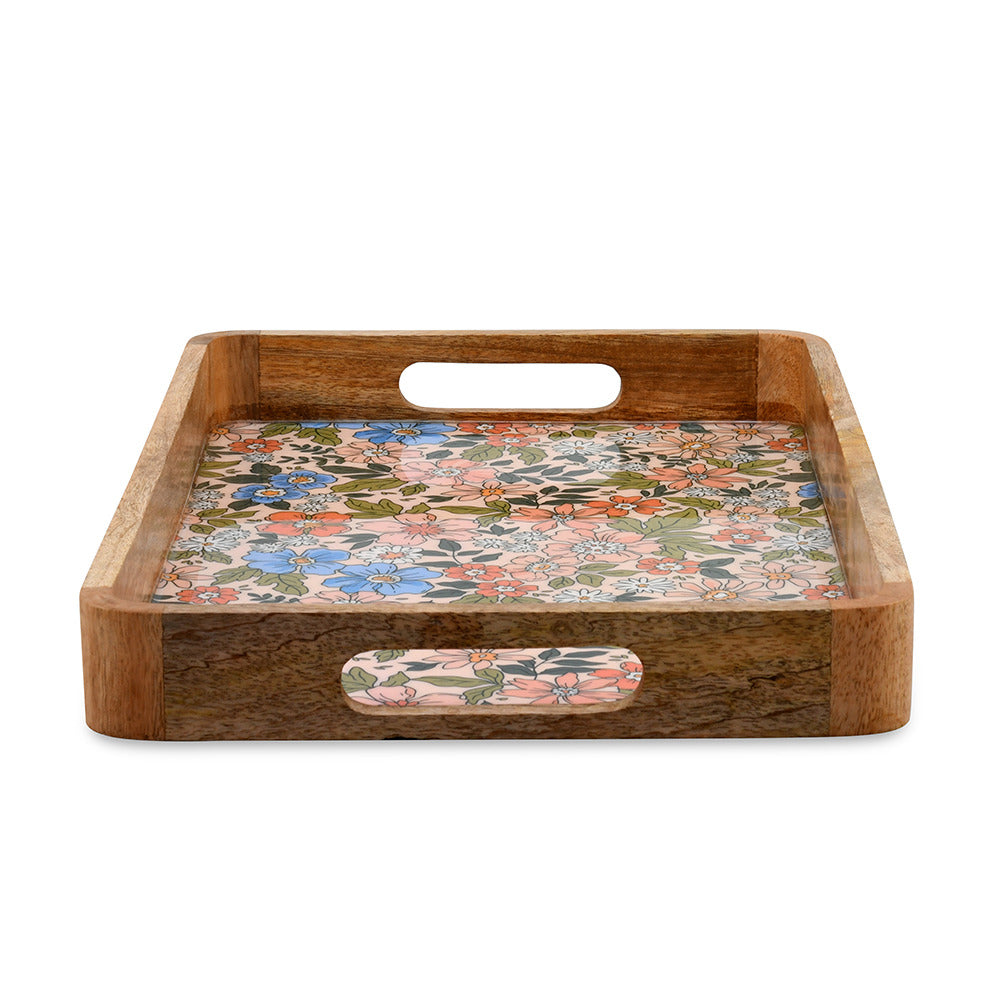 Rectangular Wooden Serving Tray 40 x 26 cm (Multicolor)