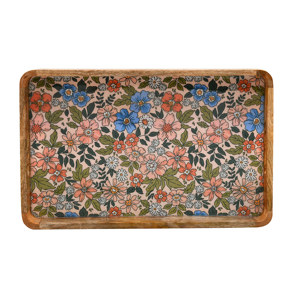 Rectangular Wooden Serving Tray 40 x 26 cm (Multicolor)