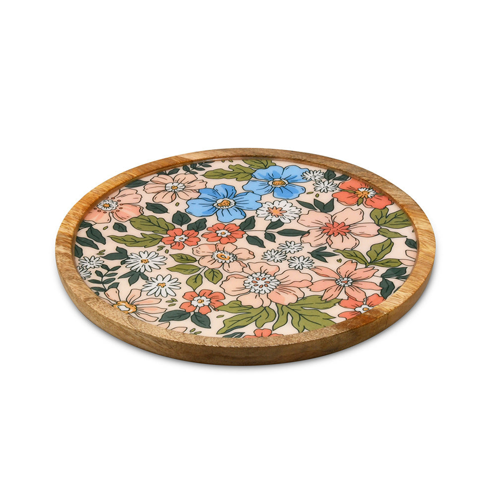 Round Wooden Serving Platter 20 cm (Multicolor)