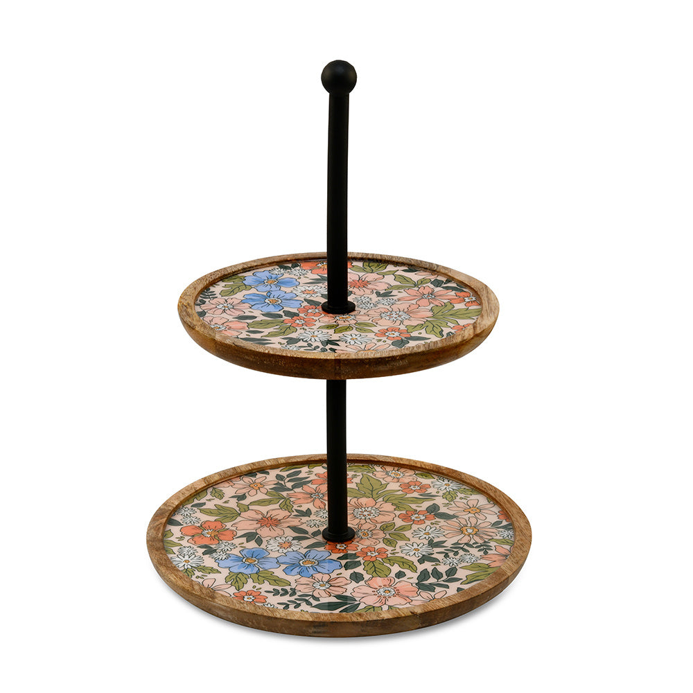 2 Tier Wooden Round Cake Stand (Multicolor)