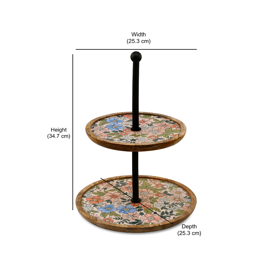 2 Tier Wooden Round Cake Stand (Multicolor)