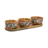 Wooden Serving Platter with 3 Bowls (Multicolor)