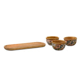 Wooden Serving Platter with 3 Bowls (Multicolor)