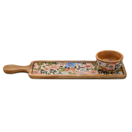 Wooden Serving Platter with Bowl (Multicolor)