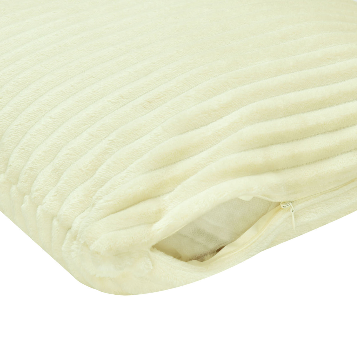 Fluted Flannel Polyester 16" x 16" Filled Cushion (Cream)