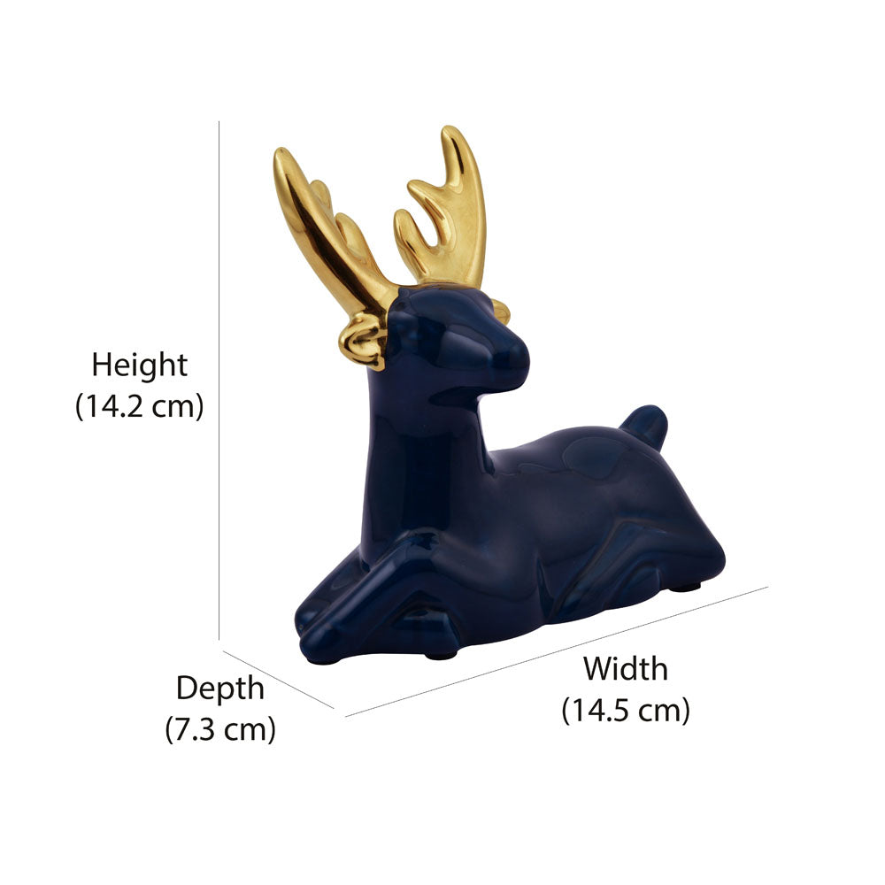 Decorative Reindeer Ceramic Showpiece (Blue & Gold)