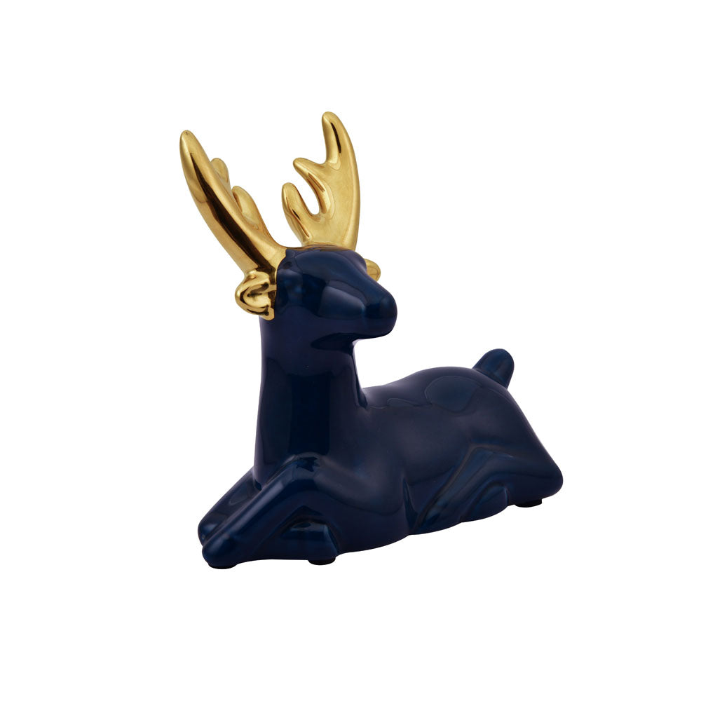 Decorative Reindeer Ceramic Showpiece (Blue & Gold)