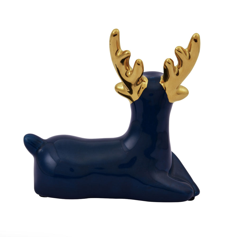 Decorative Reindeer Ceramic Showpiece (Blue & Gold)