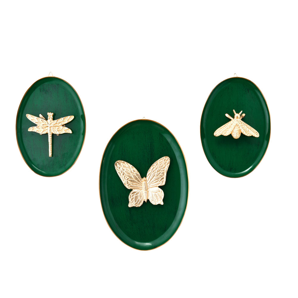 3D Butterfly Plates Metal Wall Decor Set of 3 (Green)