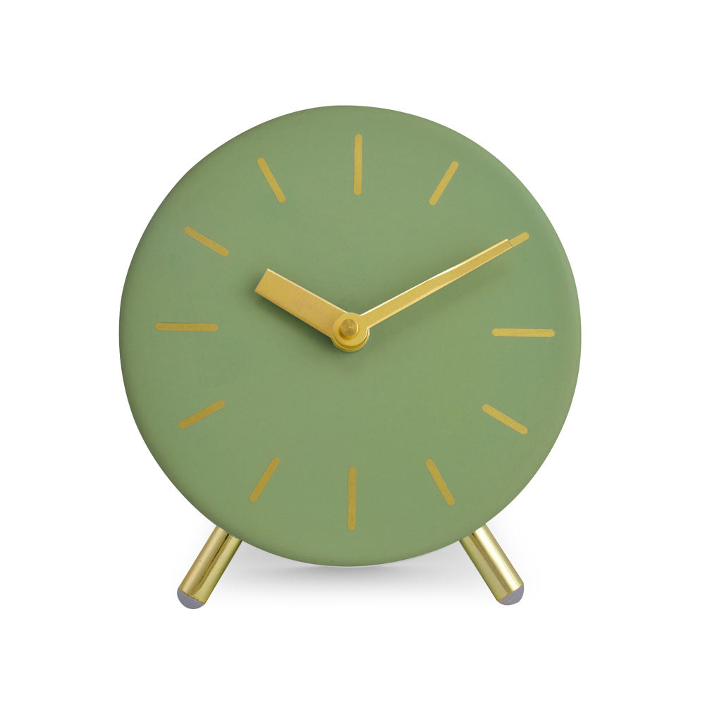 Round Shape Metal Table Clock (Green & Gold)