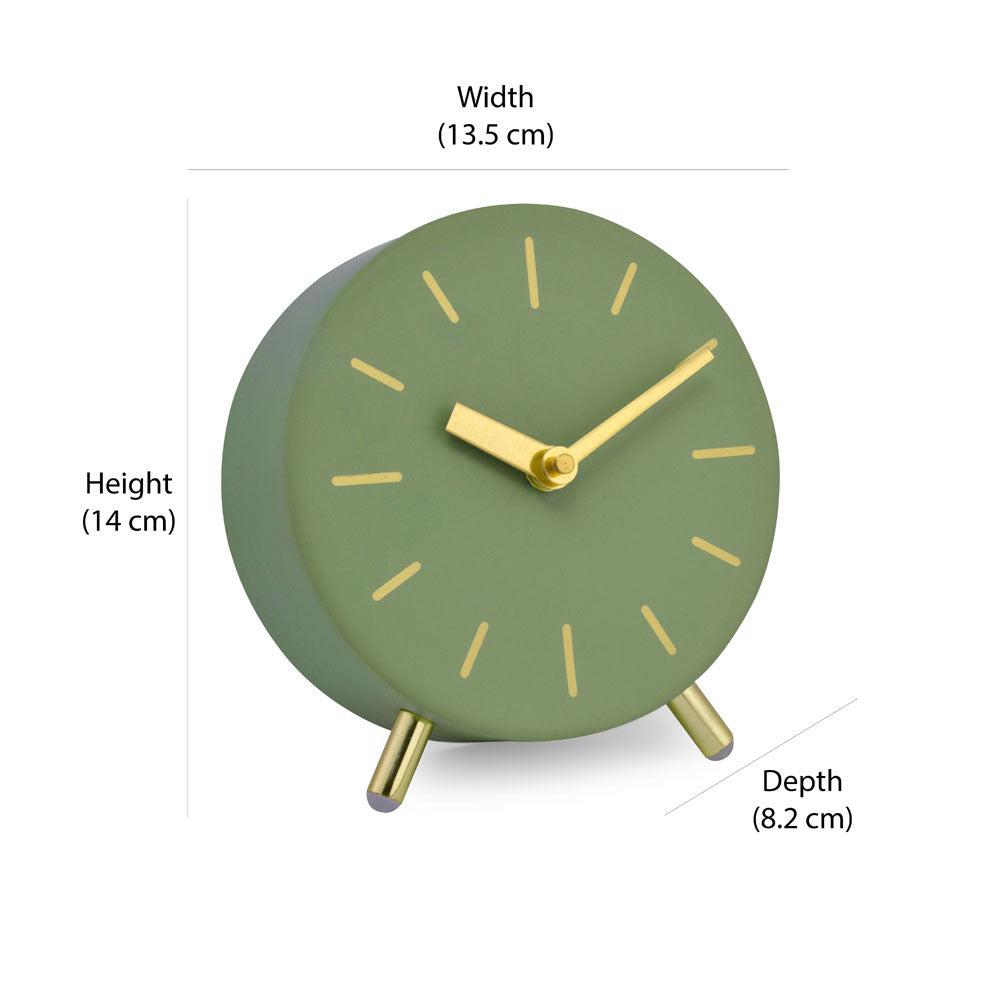 Round Shape Metal Table Clock (Green & Gold)