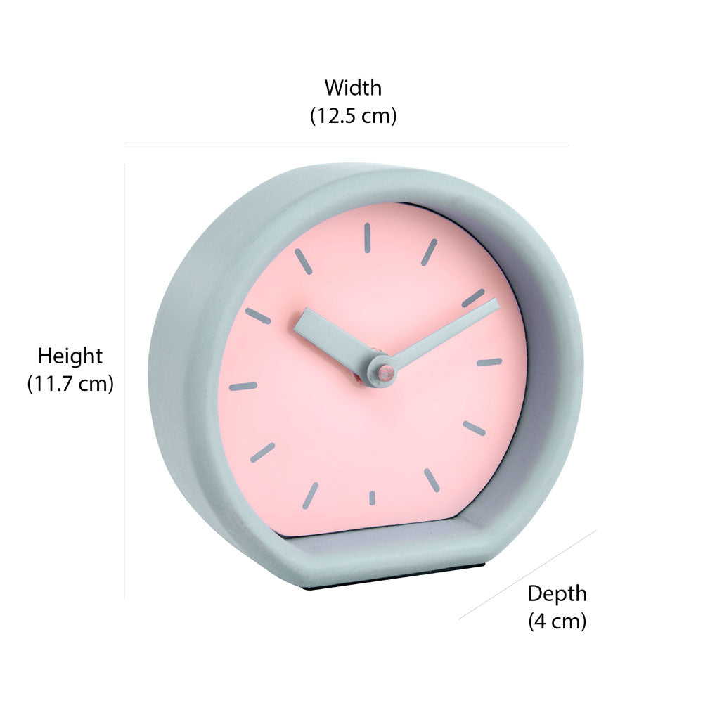 Round With Flat Base Wooden MDF Table Clock (Pink & Grey)